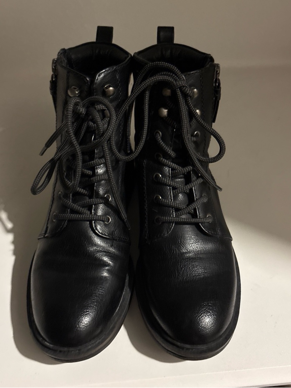 Women's Black Lace-Up Leather Ankle Boots